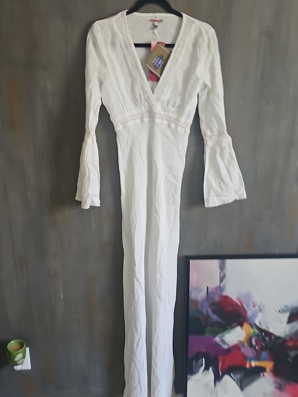 NWT DEPT Amsterdam Linen White V-Neck Dress - Size S
